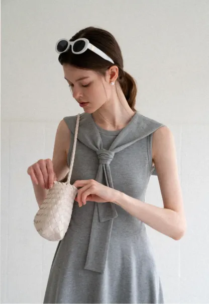 Knotted Collar Sleeveless Fit and Flare Dress