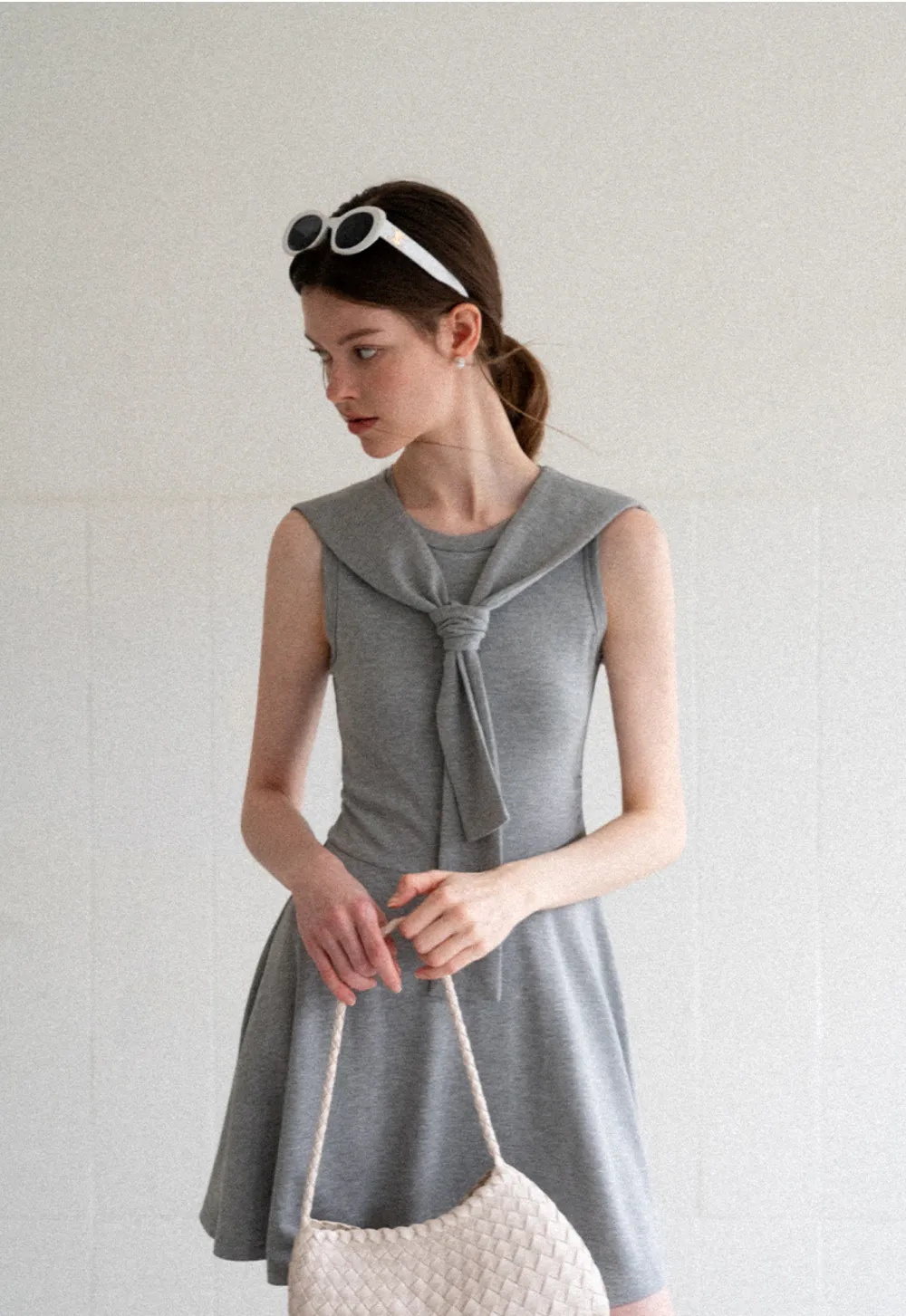 Knotted Collar Sleeveless Fit and Flare Dress