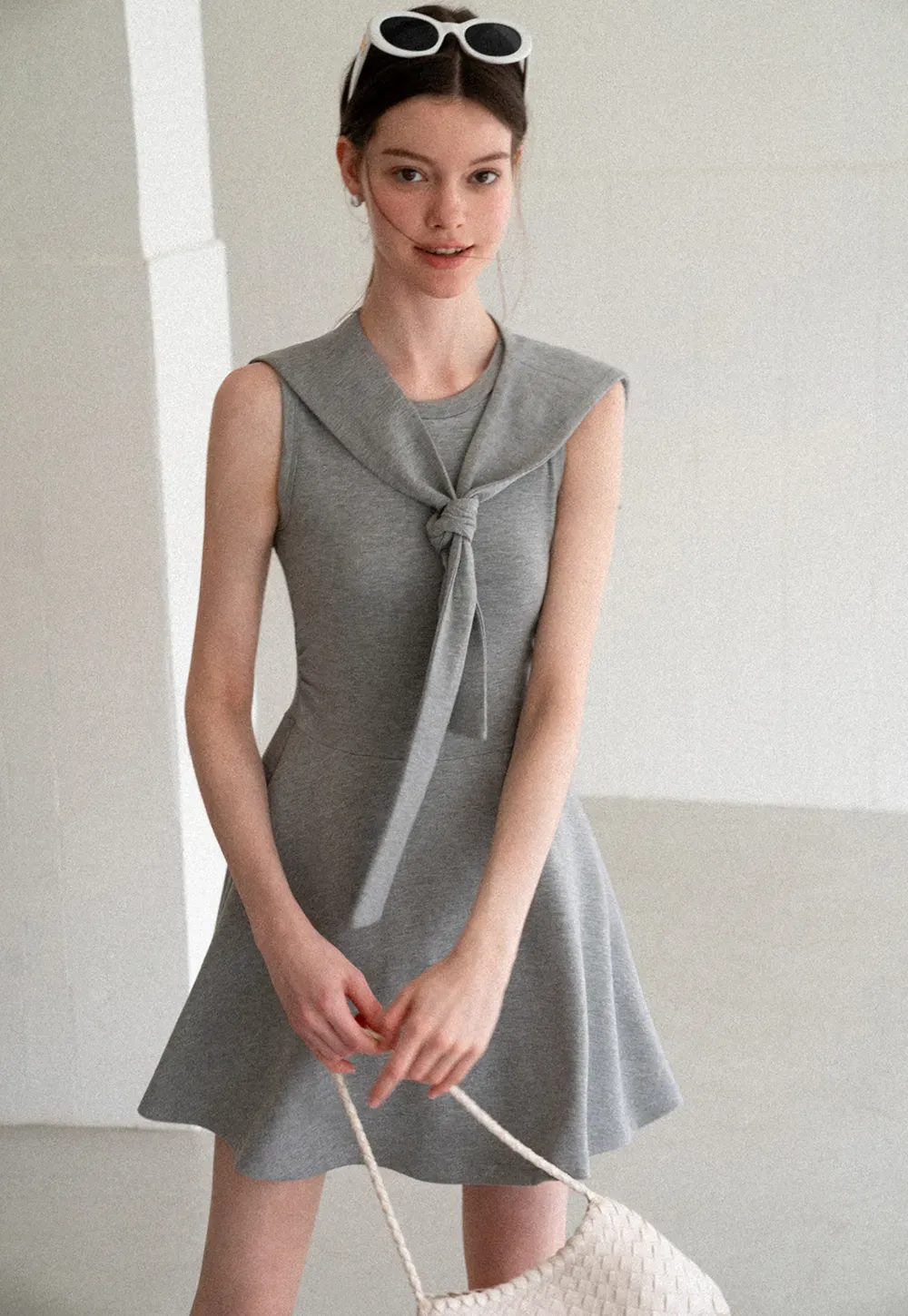 Knotted Collar Sleeveless Fit and Flare Dress
