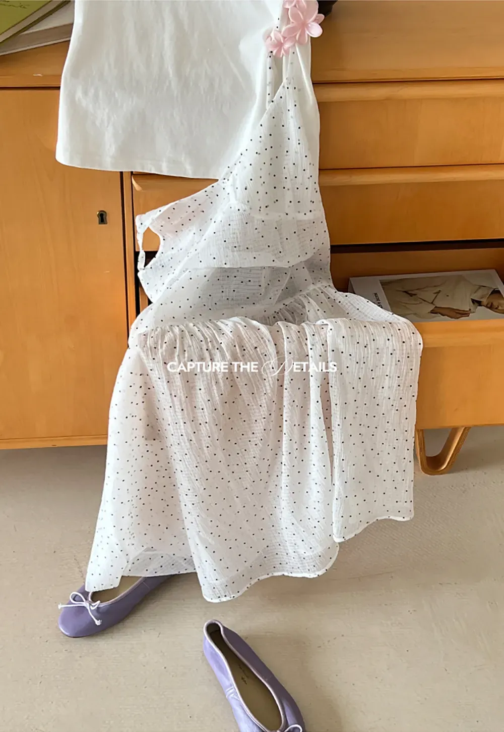 Embroidered Dot Pattern Layered T Shirt Dress