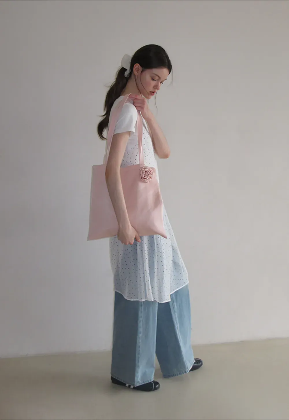 Embroidered Dot Pattern Layered T Shirt Dress