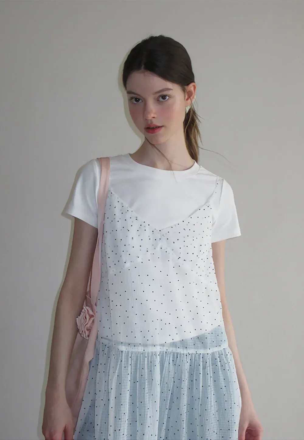 Embroidered Dot Pattern Layered T Shirt Dress