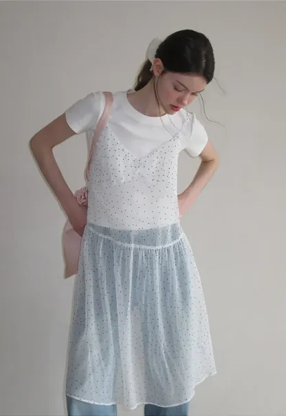 Embroidered Dot Pattern Layered T Shirt Dress