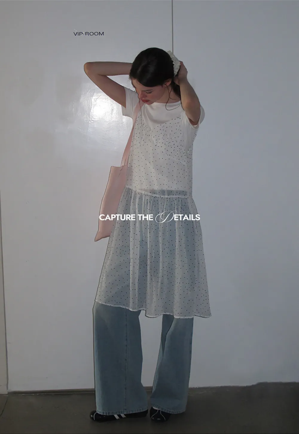 Embroidered Dot Pattern Layered T Shirt Dress