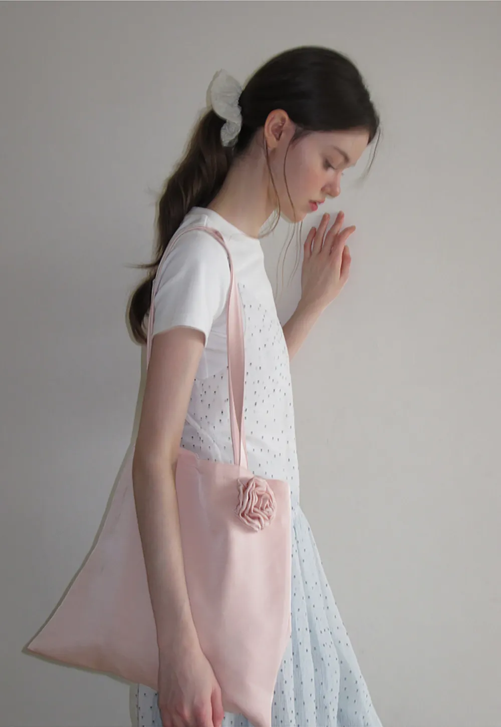 Embroidered Dot Pattern Layered T Shirt Dress