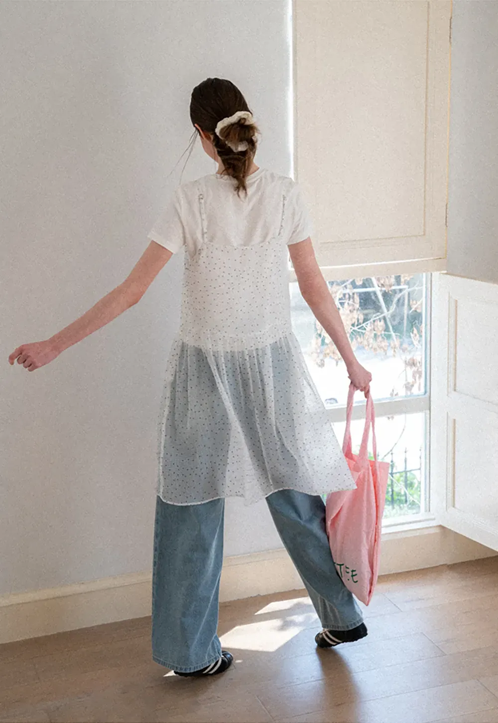 Embroidered Dot Pattern Layered T Shirt Dress