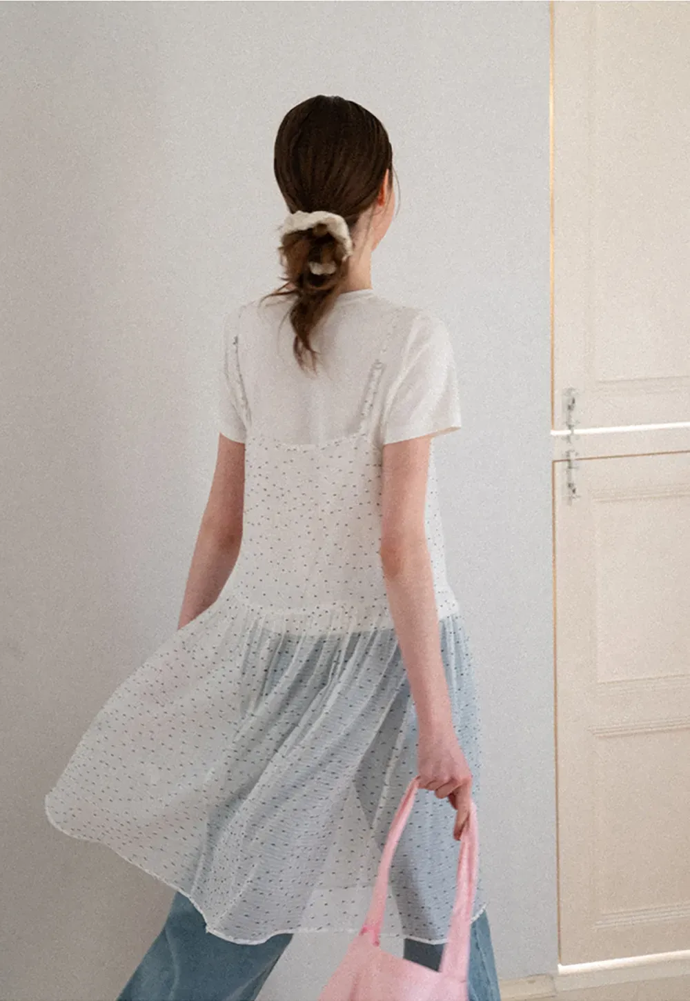 Embroidered Dot Pattern Layered T Shirt Dress