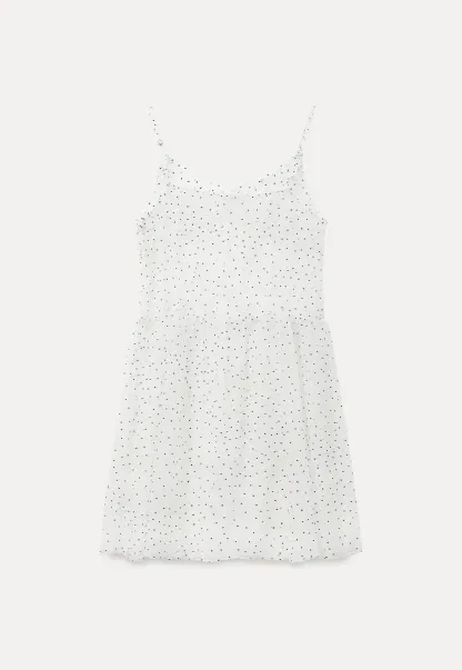 Embroidered Dot Pattern Layered T Shirt Dress