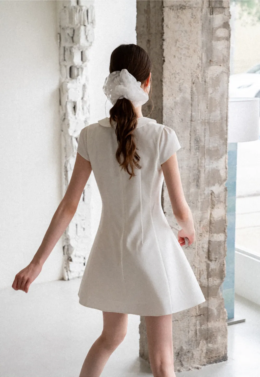 Peter Pan Collar Cap Sleeve Fit and Flare Dress