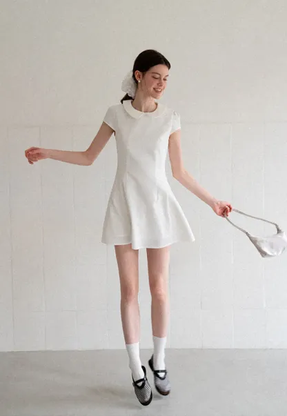 Peter Pan Collar Cap Sleeve Fit and Flare Dress
