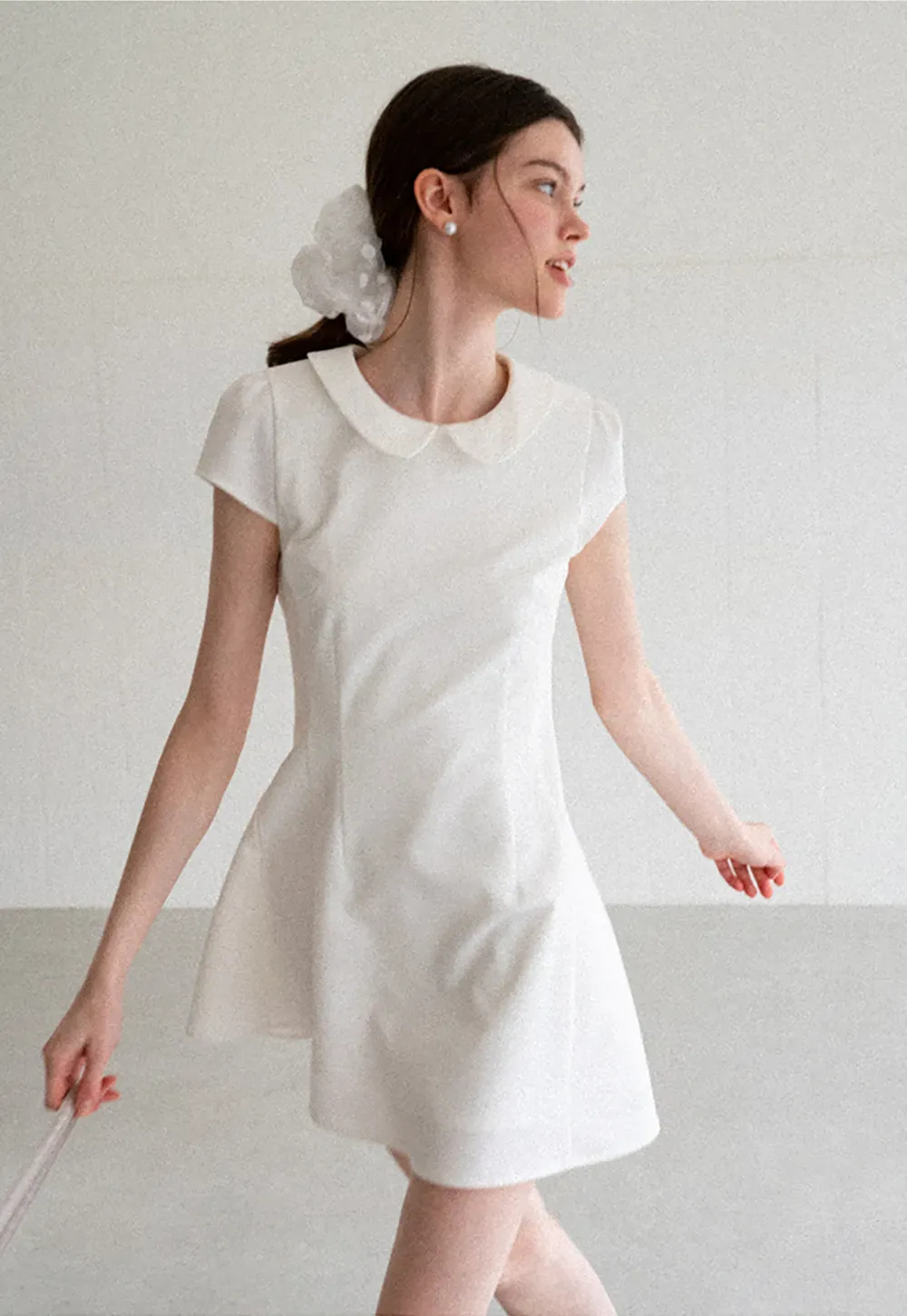 Peter Pan Collar Cap Sleeve Fit and Flare Dress