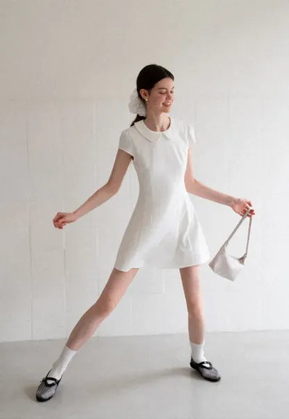 Peter Pan Collar Cap Sleeve Fit and Flare Dress