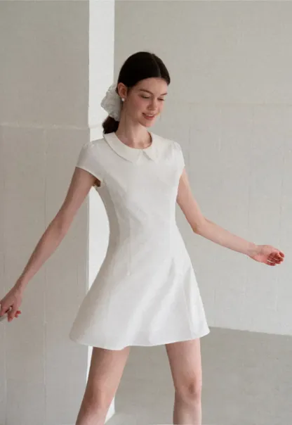 Peter Pan Collar Cap Sleeve Fit and Flare Dress