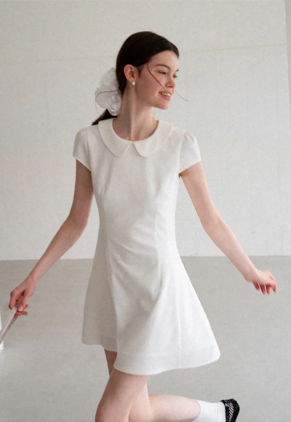 Peter Pan Collar Cap Sleeve Fit and Flare Dress