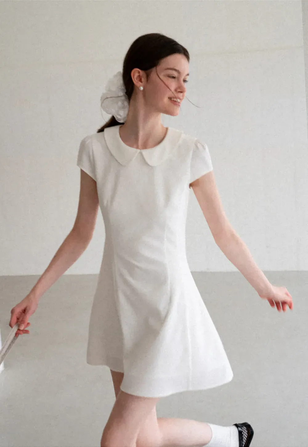 Peter Pan Collar Cap Sleeve Fit and Flare Dress