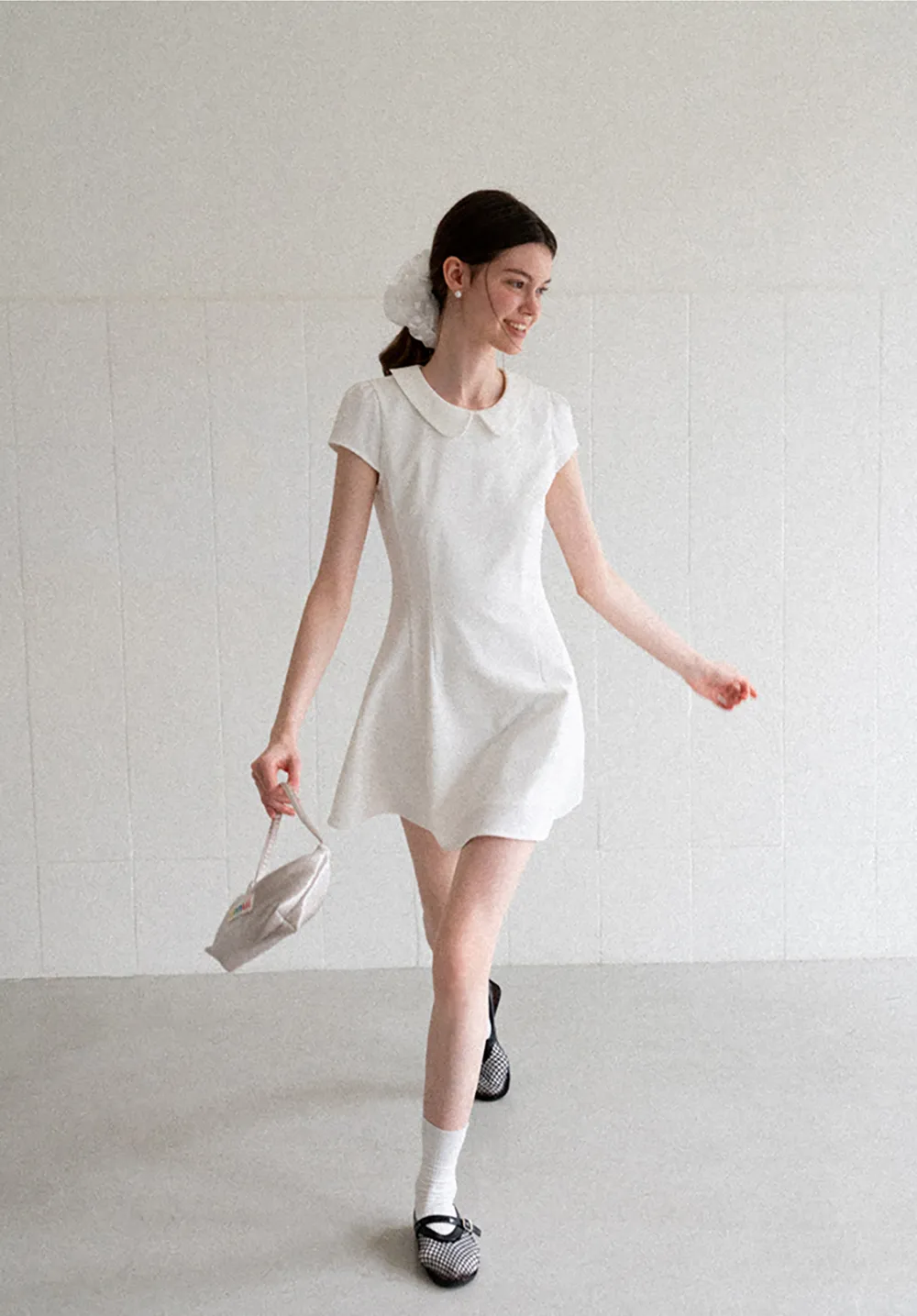 Peter Pan Collar Cap Sleeve Fit and Flare Dress