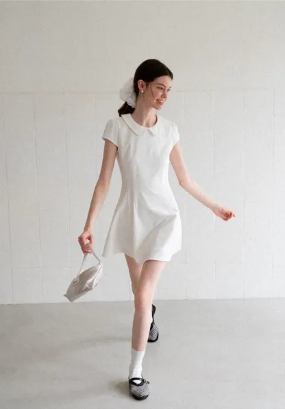 Peter Pan Collar Cap Sleeve Fit and Flare Dress