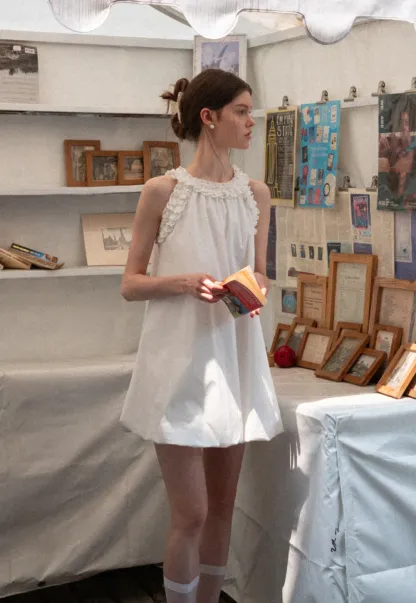 Ruffle Trim Sleeveless A Line Dress