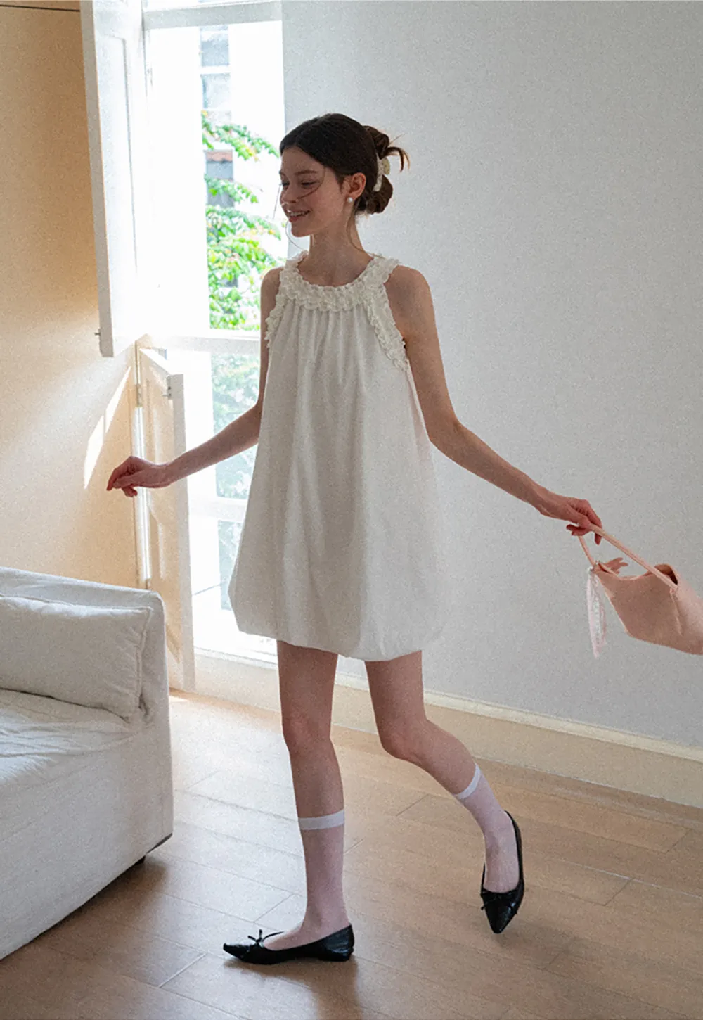Ruffle Trim Sleeveless A Line Dress
