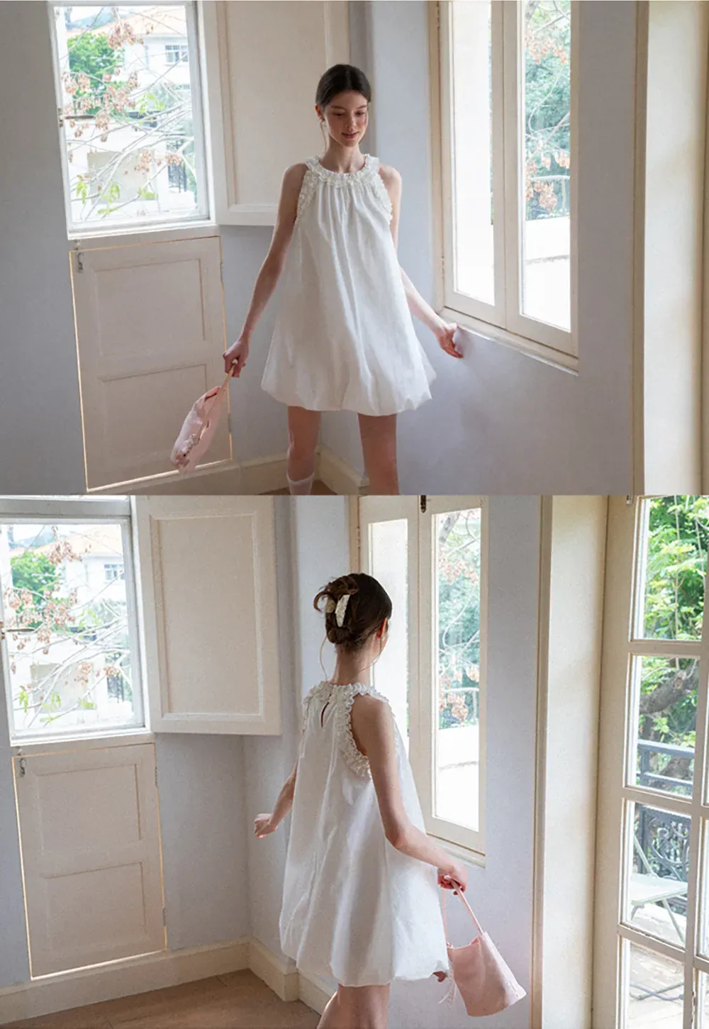 Ruffle Trim Sleeveless A Line Dress