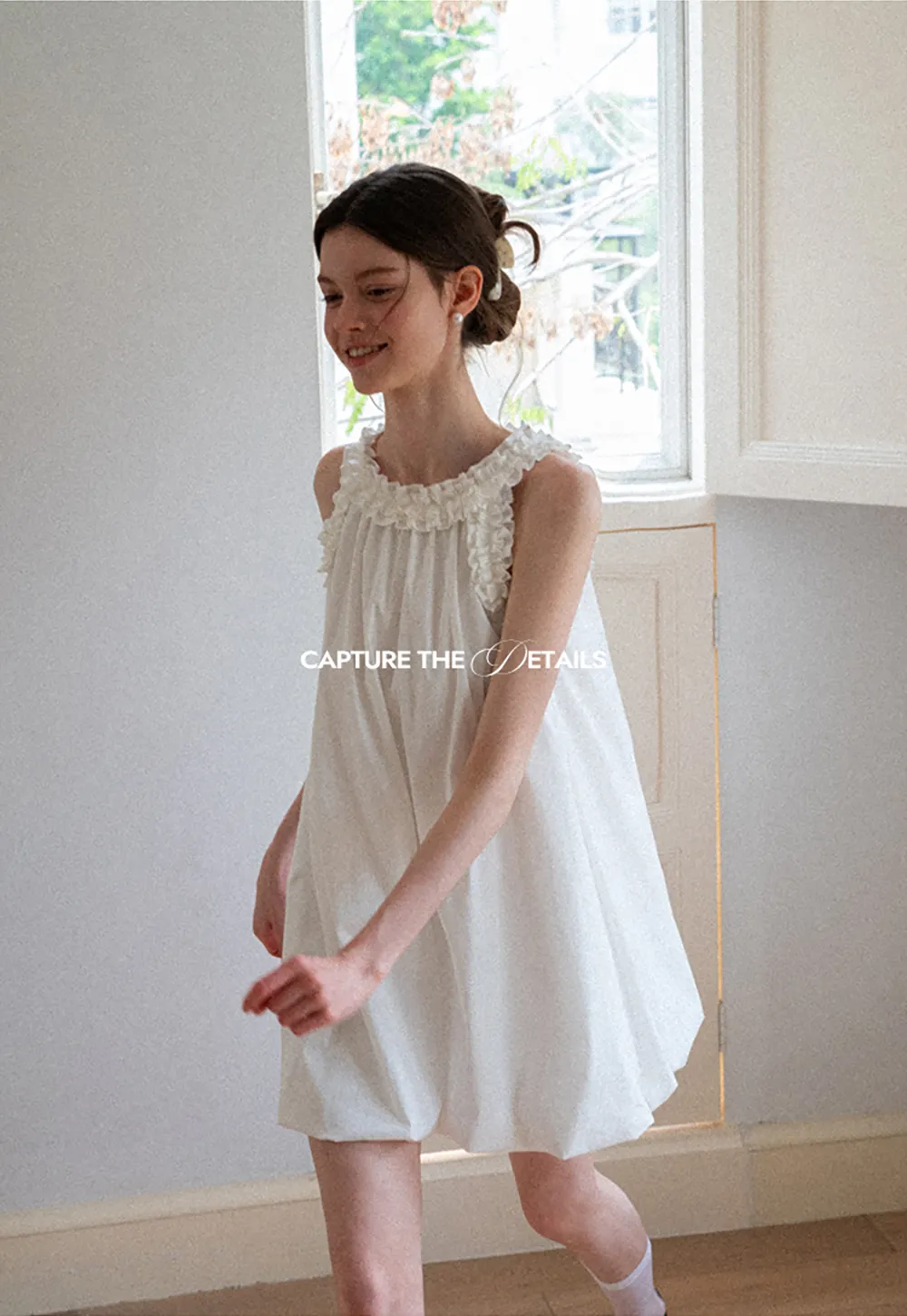 Ruffle Trim Sleeveless A Line Dress