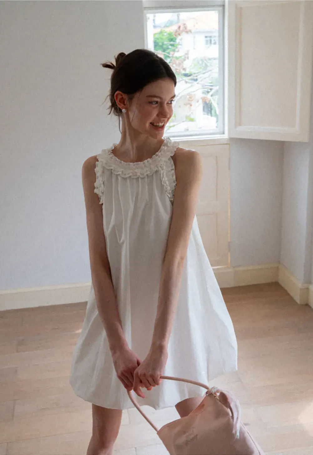 Ruffle Trim Sleeveless A Line Dress