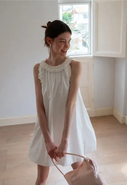 Ruffle Trim Sleeveless A Line Dress