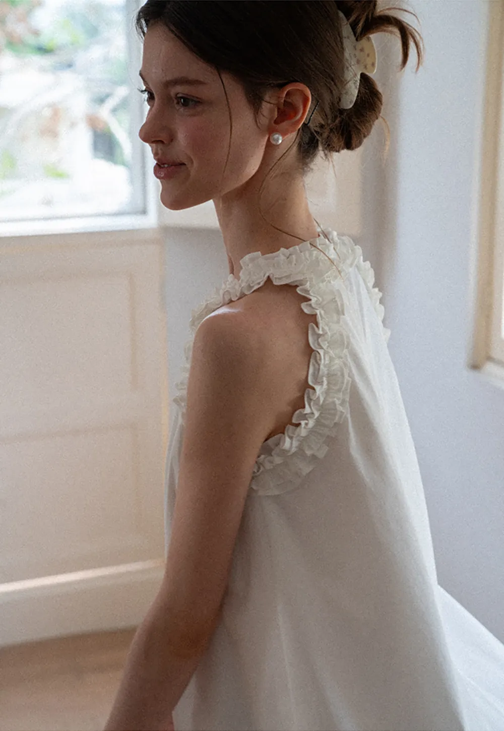 Ruffle Trim Sleeveless A Line Dress