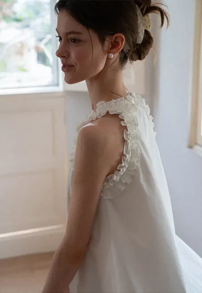 Ruffle Trim Sleeveless A Line Dress