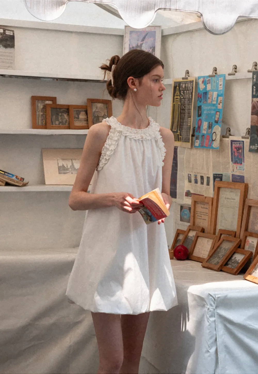 Ruffle Trim Sleeveless A Line Dress