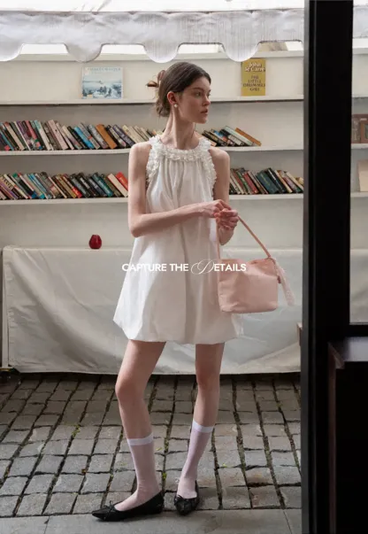 Ruffle Trim Sleeveless A Line Dress