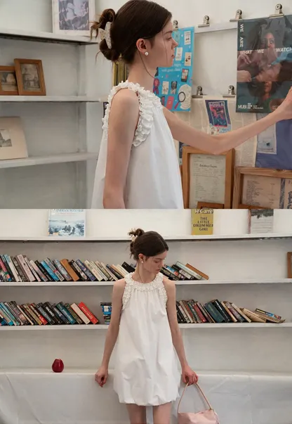 Ruffle Trim Sleeveless A Line Dress