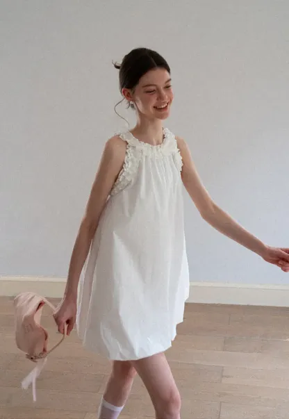 Ruffle Trim Sleeveless A Line Dress