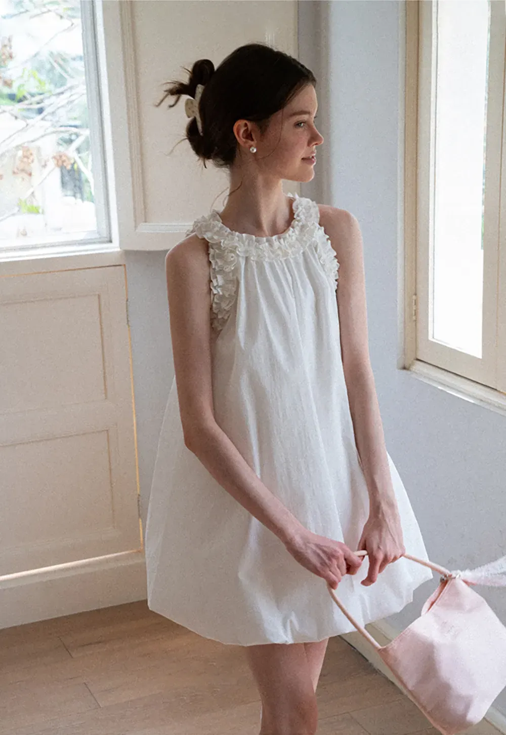 Ruffle Trim Sleeveless A Line Dress