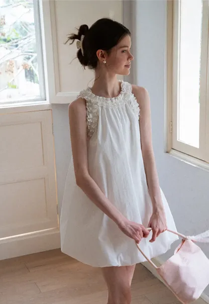 Ruffle Trim Sleeveless A Line Dress