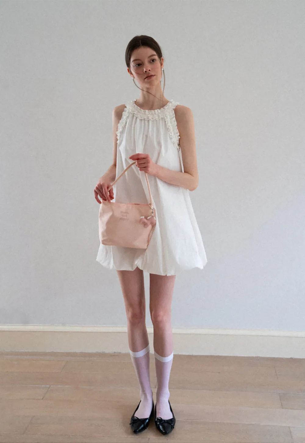 Ruffle Trim Sleeveless A Line Dress