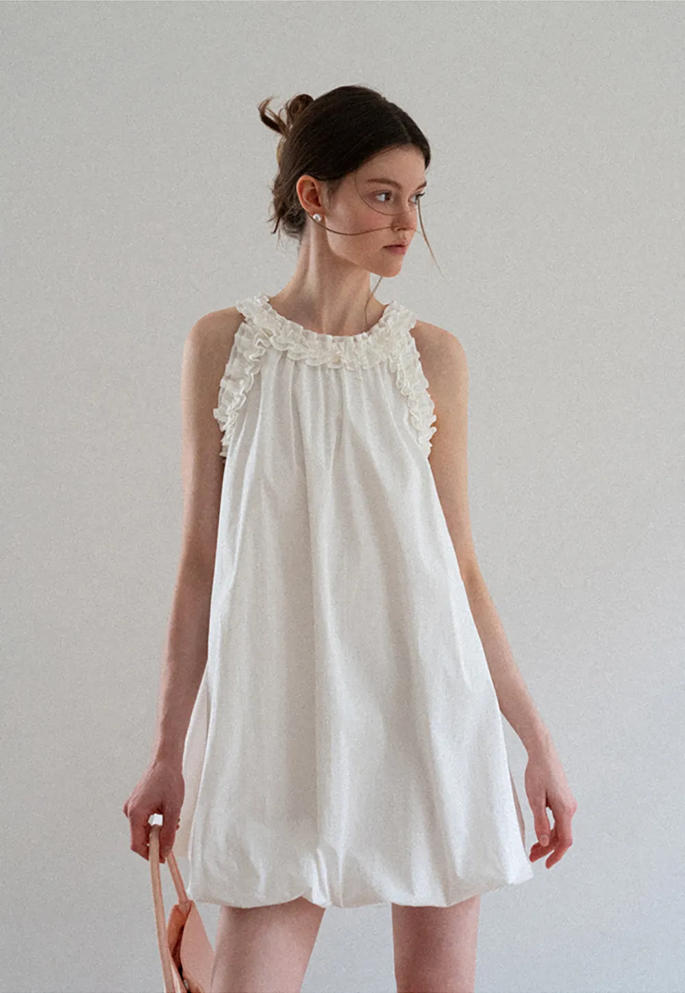 Ruffle Trim Sleeveless A Line Dress