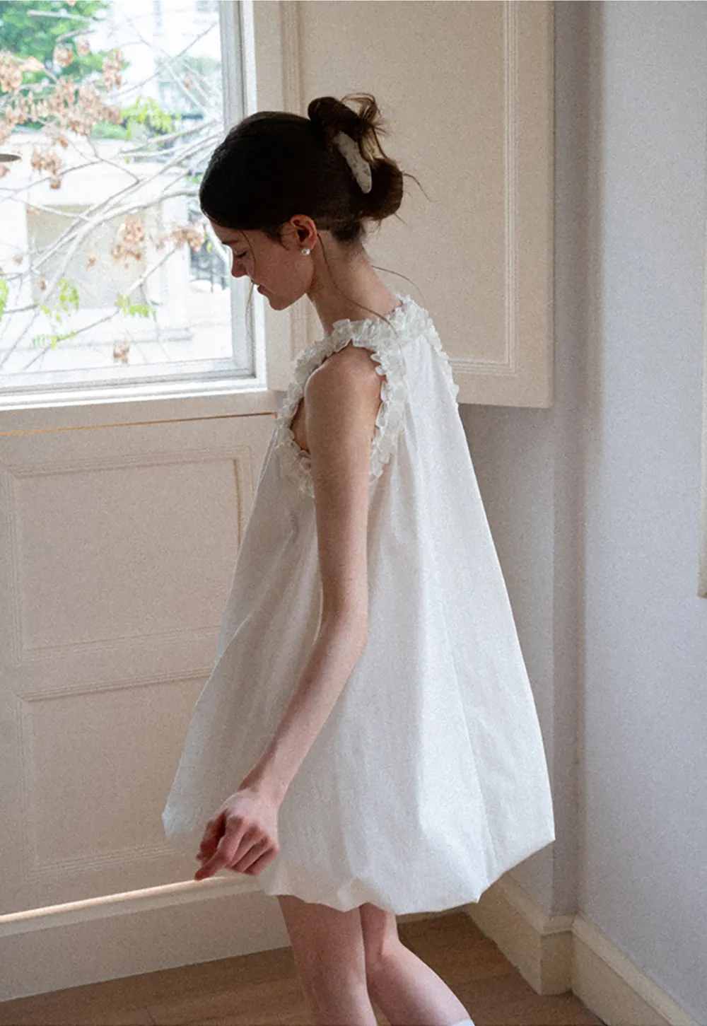 Ruffle Trim Sleeveless A Line Dress