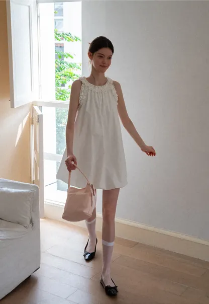Ruffle Trim Sleeveless A Line Dress