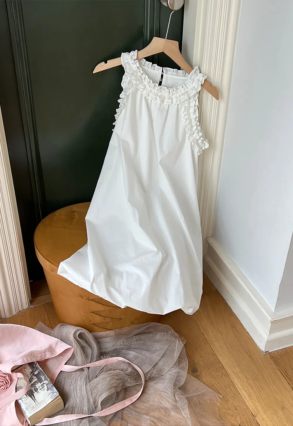 Ruffle Trim Sleeveless A Line Dress