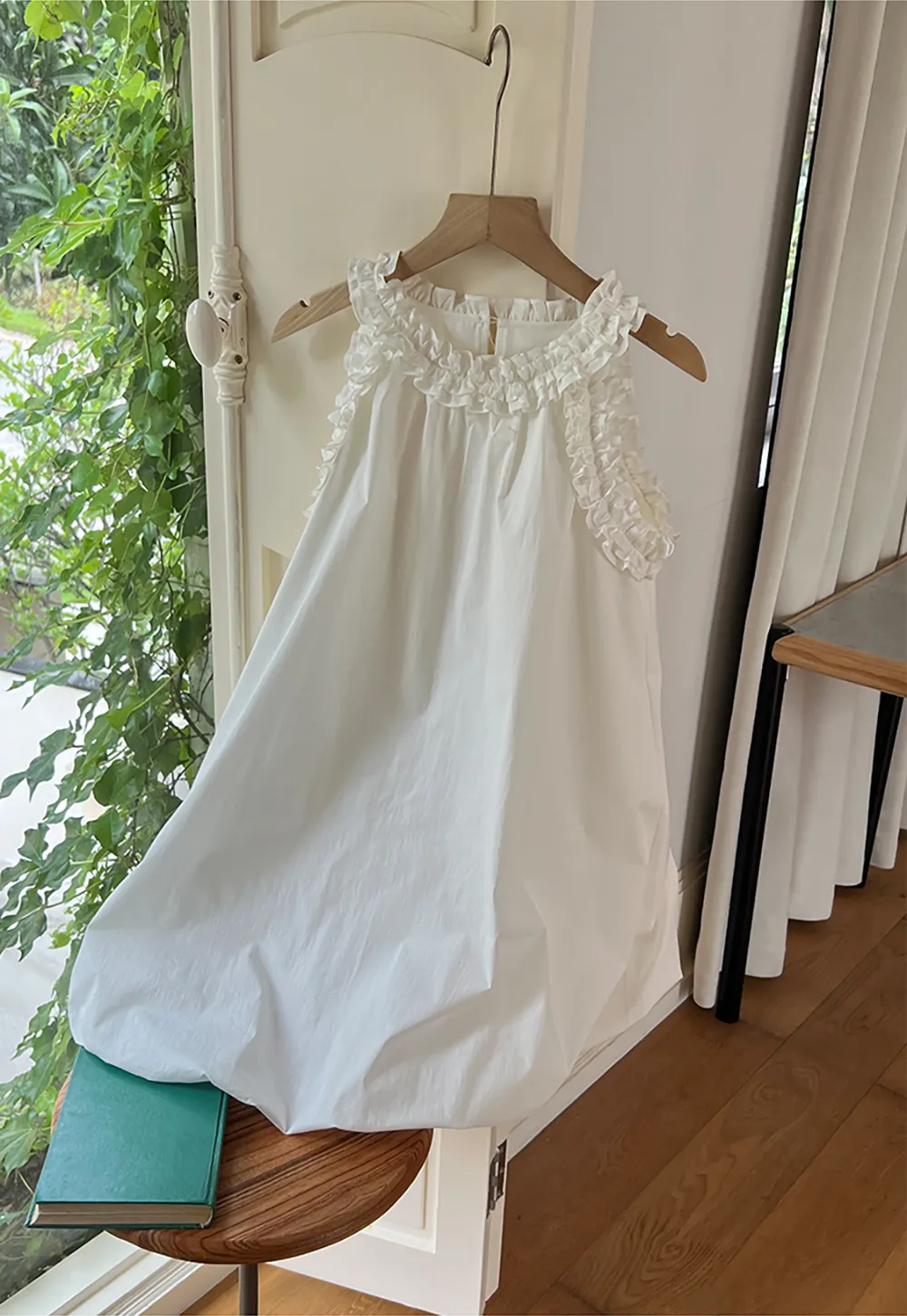 Ruffle Trim Sleeveless A Line Dress