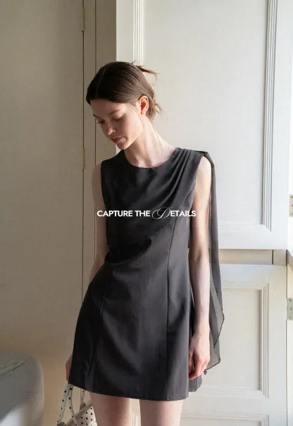 Asymmetrical Draped Sleeve Mini Dress