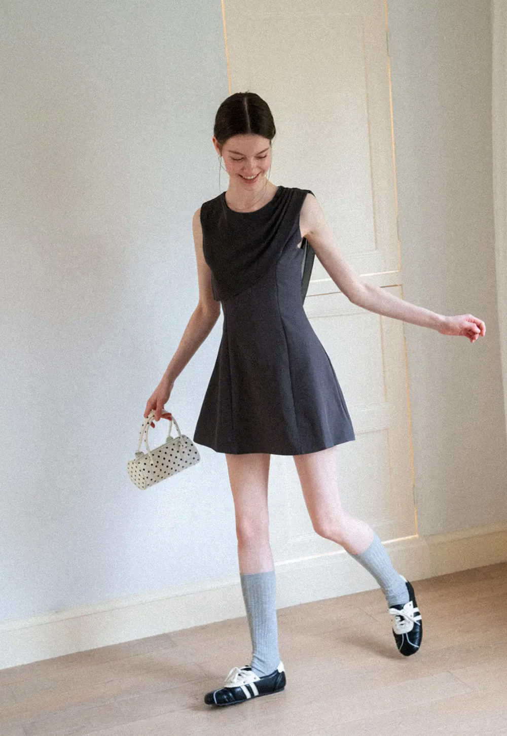 Asymmetrical Draped Sleeve Mini Dress