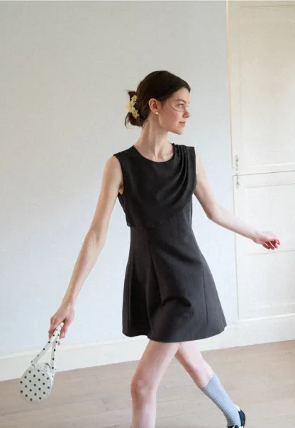 Asymmetrical Draped Sleeve Mini Dress