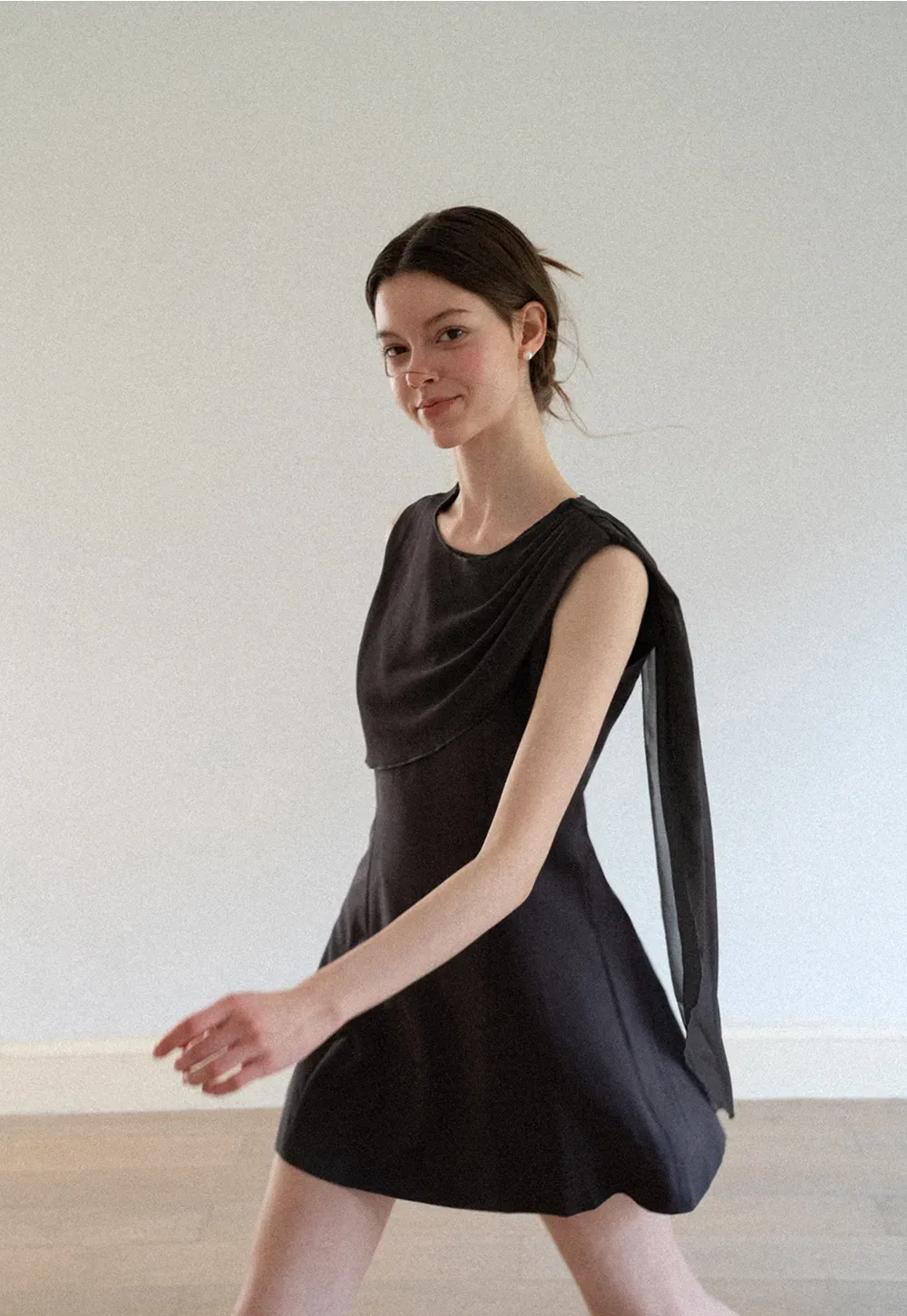 Asymmetrical Draped Sleeve Mini Dress