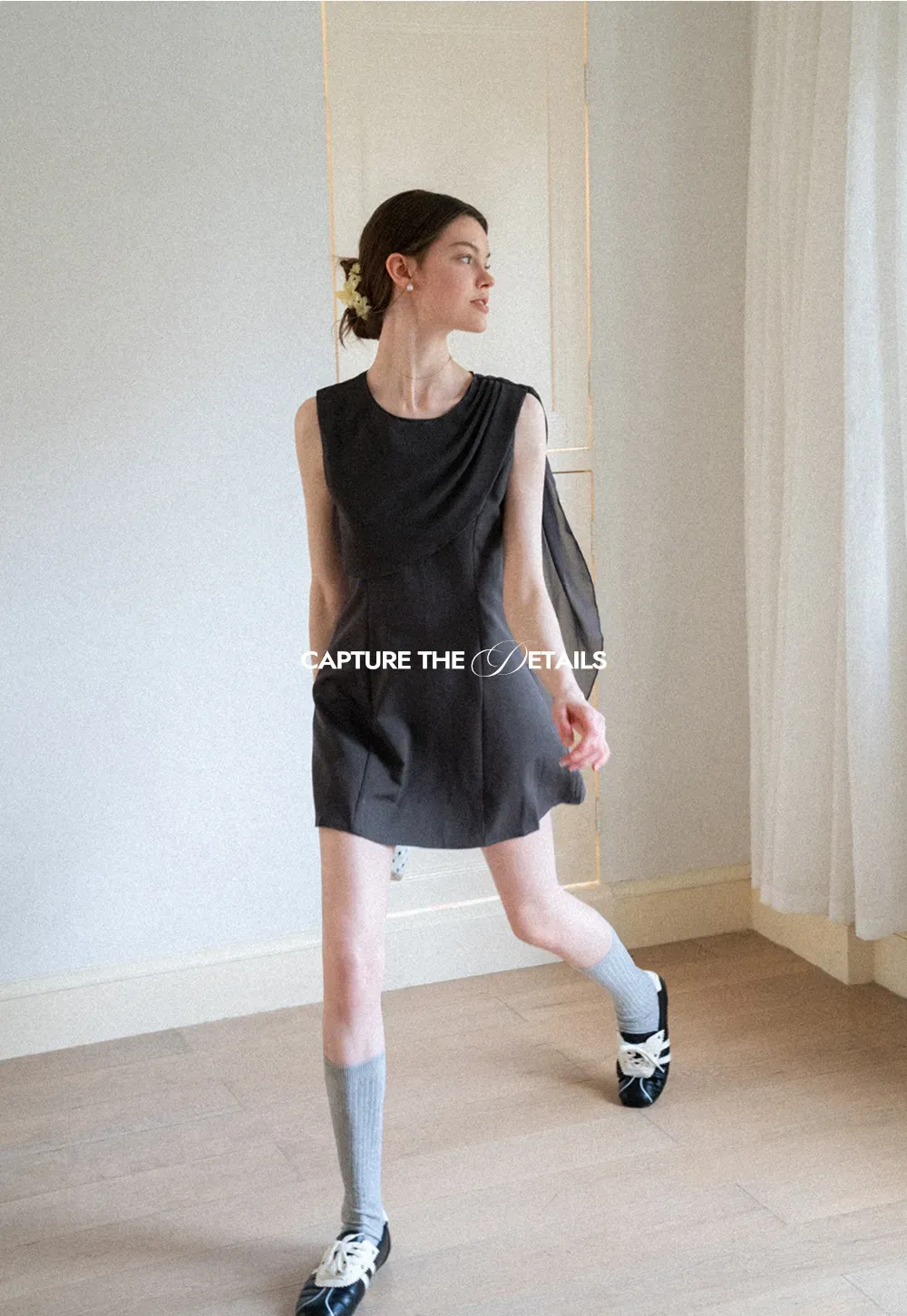 Asymmetrical Draped Sleeve Mini Dress