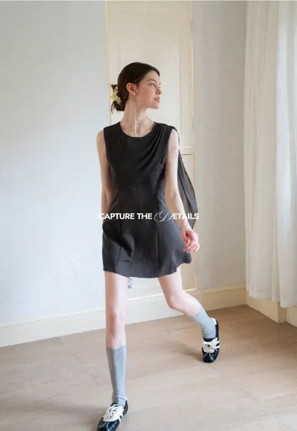 Asymmetrical Draped Sleeve Mini Dress