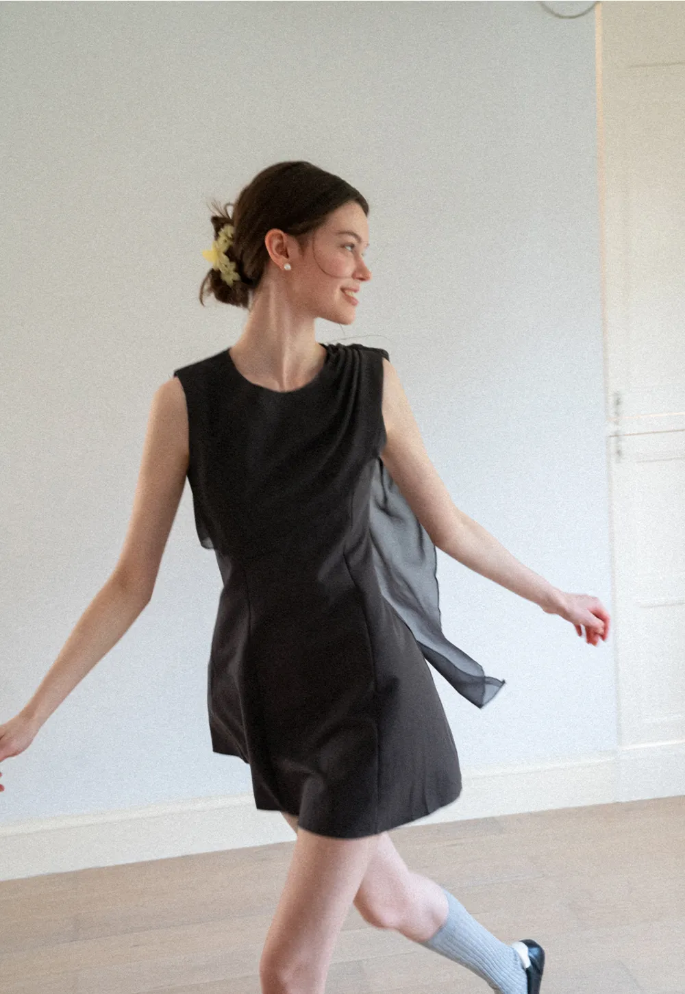 Asymmetrical Draped Sleeve Mini Dress