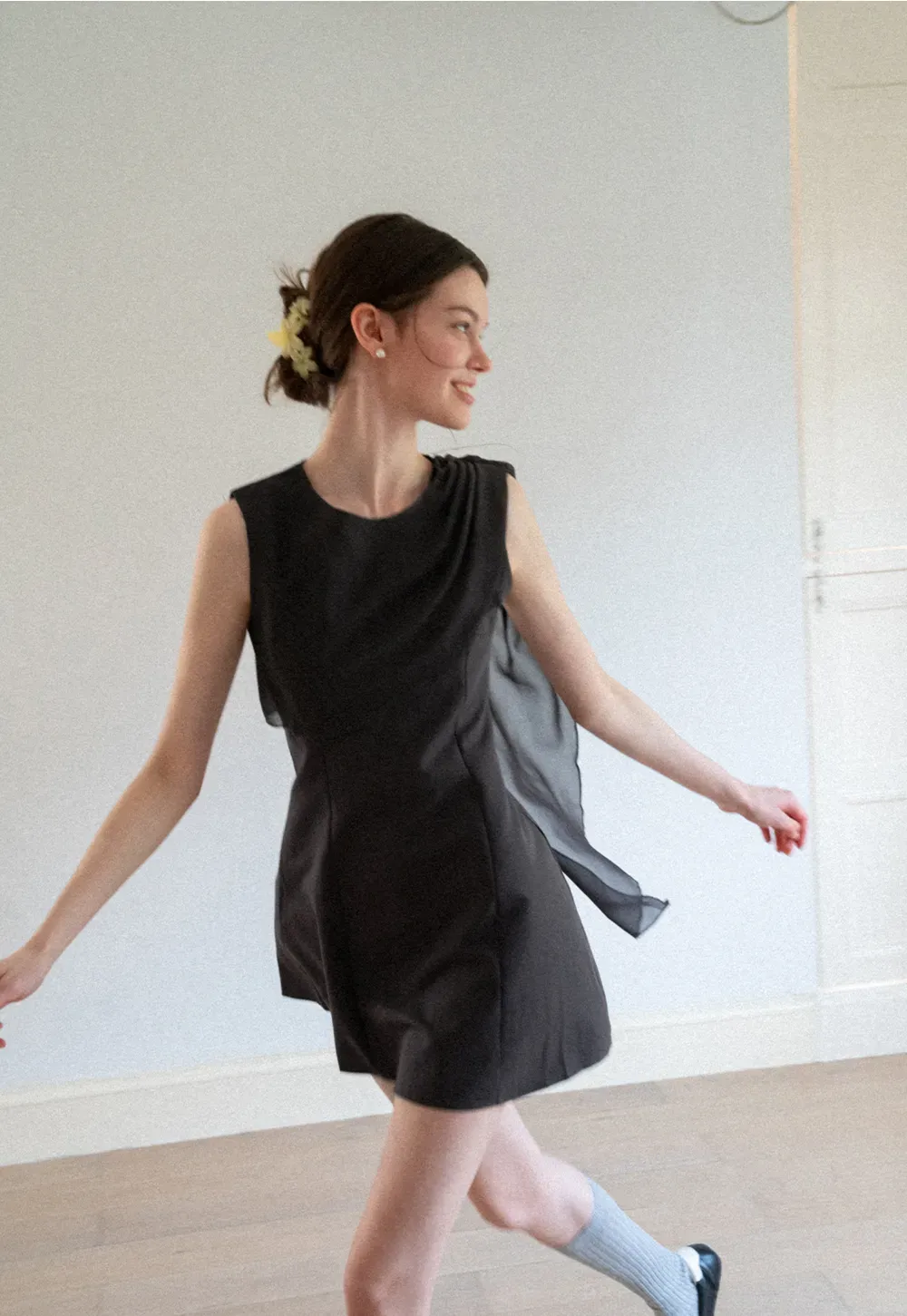 Asymmetrical Draped Sleeve Mini Dress