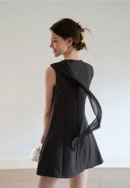 Asymmetrical Draped Sleeve Mini Dress